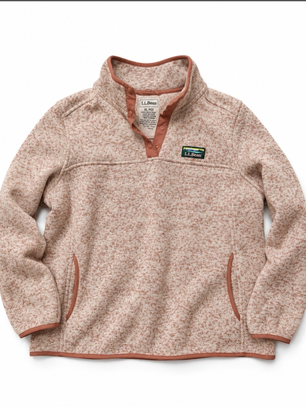 L.L.Bean Sweater Fleece Pullover Women’s XL Petite Pink Speckled Snap Mock Neck